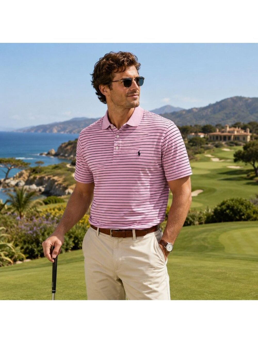 Ralph Lauren Polo Shirt Mens XL Purple Striped Pima Cotton Pony Logo Polo Golf